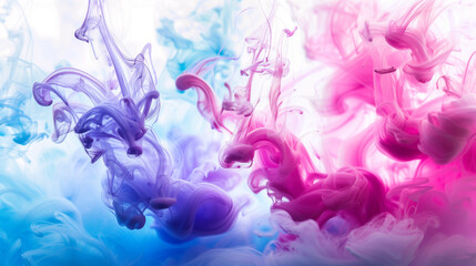 Blue and pink ink swirling in water.