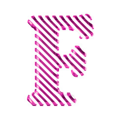 White symbol with purple diagonal ultra thin straps. letter f