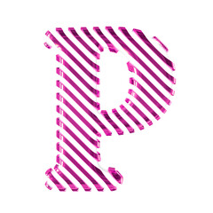 White symbol with purple diagonal ultra thin straps. letter p