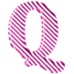 White symbol with purple diagonal ultra thin straps. letter q