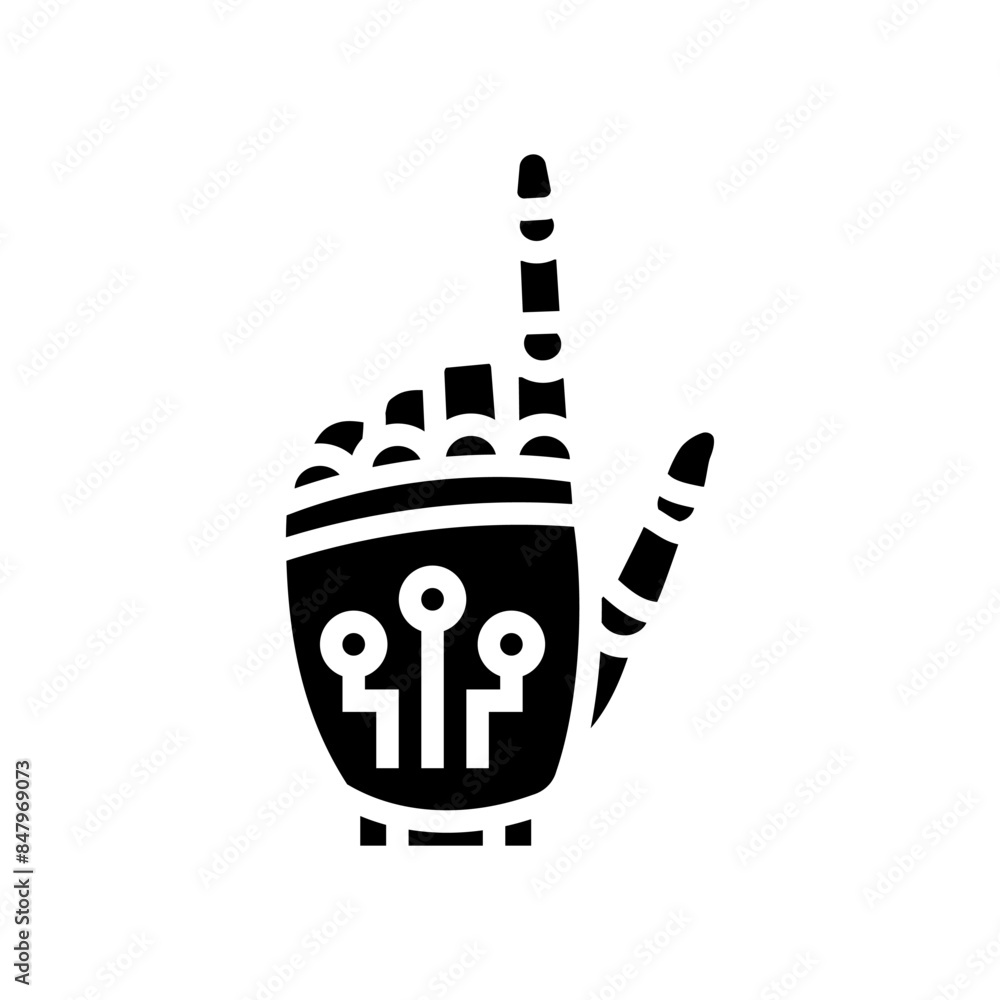 Poster press click robot hand gesture glyph icon vector. press click robot hand gesture sign. isolated symb