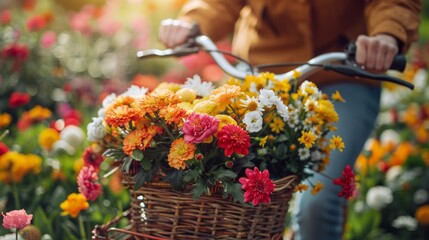 Colorful flower basket on a bicycle
