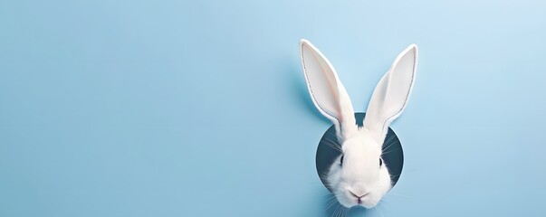 Easter Banner with White Rabbit Ears on Blue Background