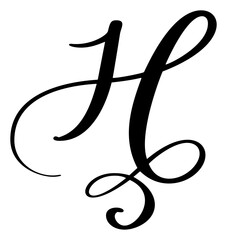 Vector calligraphy hand drawn capital letter H logo. Script font. Handwritten brush style