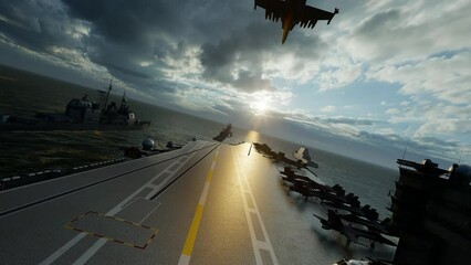 Aerial photography of aircraft carrier battle group at sea