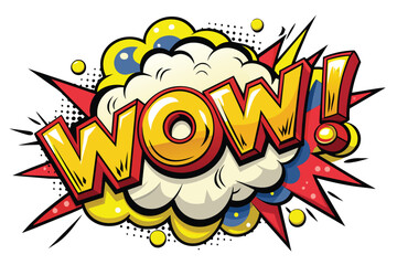 Fototapeta premium comic cloud text wow! cartoon poster with bubbles, sound effects and text with some bright colors.