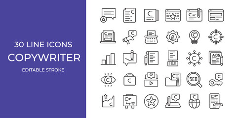 Copywriter icon illustration vector stroke editable. SEO, ideas, write, and more