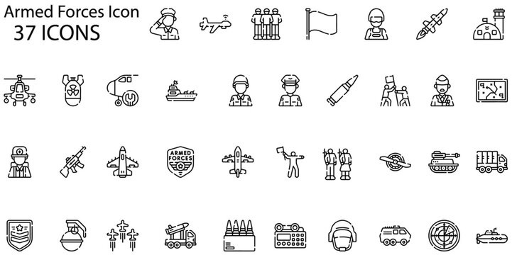Set of armed forces icons. Line art style icons bundle. vector illustration