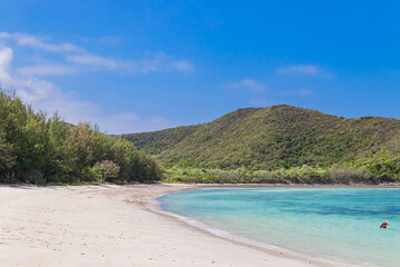 Beautiful tropical sea and white sand with clean blue sky at island Samae San District, Thailand