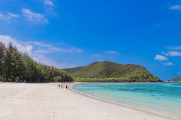 Beautiful tropical sea and white sand with clean blue sky at island Samae San District, Thailand