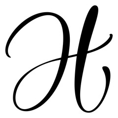 Hand drawn vector calligraphy capital letter H drop cap. Script font logo. Handwritten brush style flourish