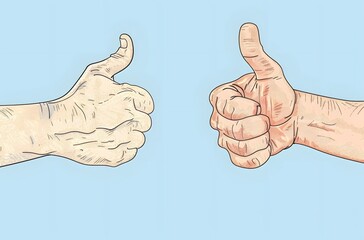 Unique Hand Gesture with Two Thumbs Up and One Thumb Down