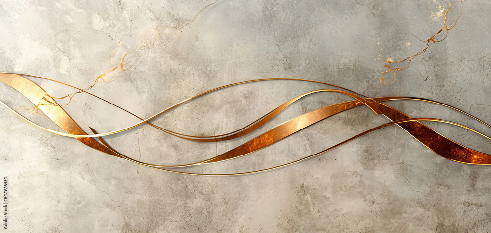 Poster luxurious design with thin intersecting copper lines on a soft ivory background