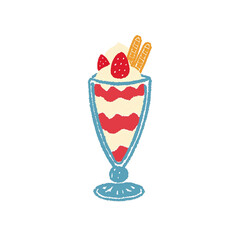 いちごパフェのシンプルな手書き風アイコンイラスト　白背景の切り抜き