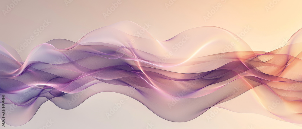 Poster minimalist abstract illustration with a light taupe background and a single soft lavender wave line 