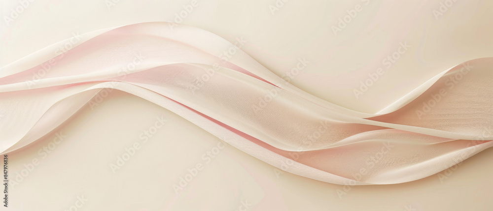 Poster minimalist background with a single thin curved line in soft pink on a light beige canvas