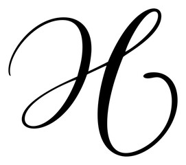 Vector calligraphy hand drawn letter H. Script font logo icon. Handwritten brush style