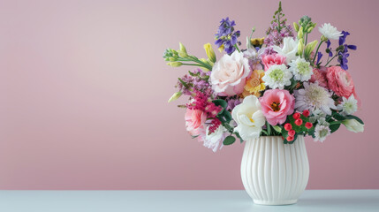Fototapeta premium Beautiful bouquet of assorted flowers in a white vase