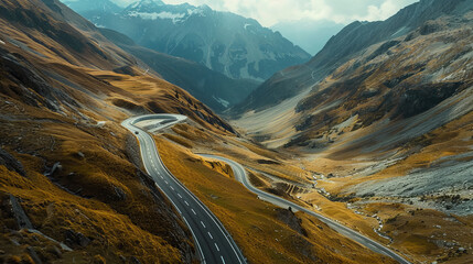 Winding road through Grossglockner mountains in Austria