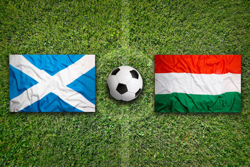 Scotland vs. Hungary flags on soccer field