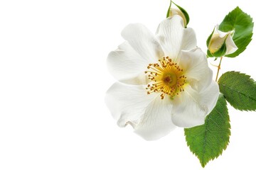 Obraz premium flower Photography, Multiflora Rose, copy space on right, Isolated on white Background