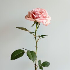 flower Photography, pink Hybrid tea rose copy space on right, Isolated on white Background