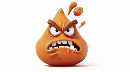 Fototapeta premium A vibrant and playful cartoon illustration featuring an angry poop character set against a clean white backdrop
