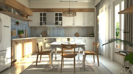 Fototapeta premium Dining room and kitchen space on white background