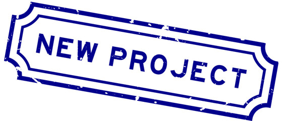 Grunge blue new project word rubber seal stamp on white background