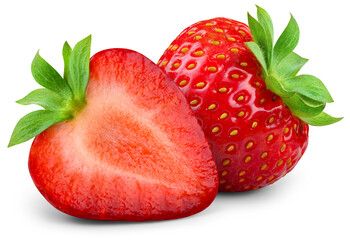 Strawberry isolated png. Strawberry with a half on transparent background. PNG format. Sliced...