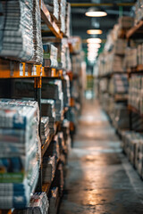 Minimalist aesthetic image of stacked newspapers in a modern print facility,