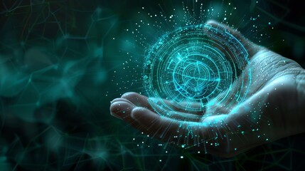 Teacher using a holographic projector to explain scientific phenomena, digital background, neon accents, futuristic, innovative teaching methods