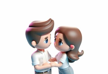 The happy couple looking at each other passionately, in a cartoon