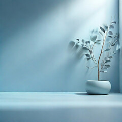 blue background with a potted plant