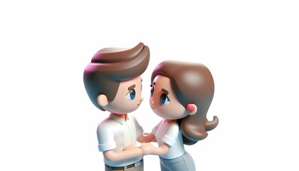 Happy couple looking at each other passionately, in a cartoon
