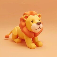 Naklejka premium 3D lion cub illustration with fluffy mane and thoughtful expression on orange background