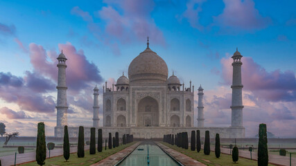 Taj Mahal white marble mausoleum on Yamuna river, Taj Mahal famous marble mausoleum of Agra, Taj...
