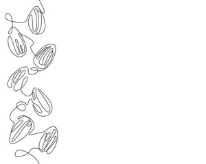 Vertical pattern with almonds in continuous line drawing style with empty space for text. Vector illustration.