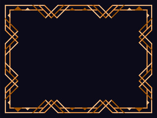 Art deco frame. Vintage linear border. Design a template for invitations, leaflets and greeting cards. Geometric golden frame. The style of the 1920s - 1930s. Vector illustration
