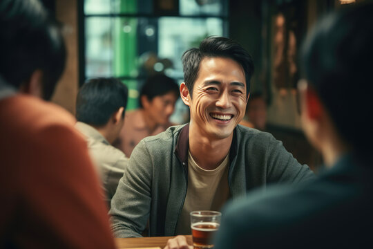 generated illustration of young asian people relaxing in cafe