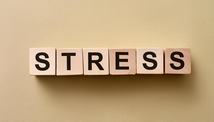 Obraz premium Wooden cubes with text STRESS. Feeling of emotional or physical tension. Top view.