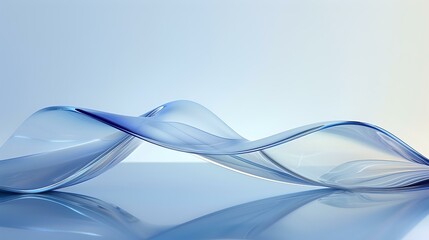 a curved glass ribbon and reflective water surface effects a minimalist abstract blue background