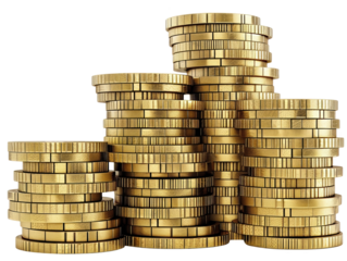 A pile of gold coins stacked on top of each other