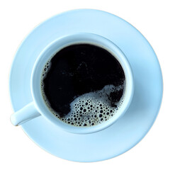 Top view of isolated mug of coffee .