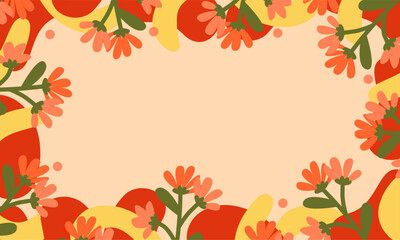 Hand drawn organic shapes and flowers background with copy spaces. Trendy aesthetic background.