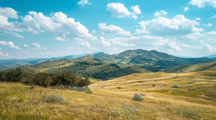 Obraz premium Hilly landscape with clear sky on a sunny day