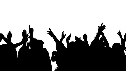 Crowd silhouette of people at a club concert or sports event. Black and White for compositing and presentation. Alpha matte isolated.