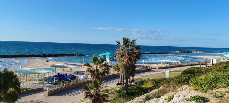 Haifa. Embankment, sea, beach. Israel 2024