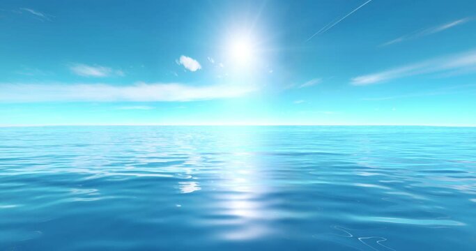 3D Animation - Landscape of a looping animated blue ocean with sky and clouds
