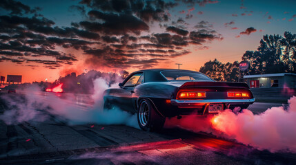 Old muscle car, drag racing contest